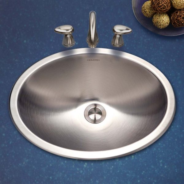 Houzer Opus 18 inch Stainless Steel Drop-in Oval Bathroom Sink without Overflow