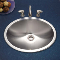 Thumbnail for Houzer Opus 18 inch Stainless Steel Drop-in Oval Bowl Bathroom Sink with Overflow Drain Assembly