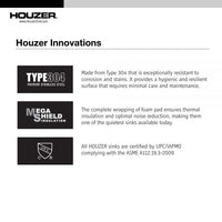 Thumbnail for Houzer Savoir Stainless Steel Undermount Bowl Bar/Prep Kitchen Sink with Strainer & Grid