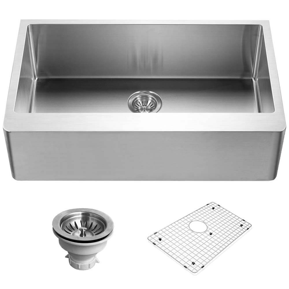 Houzer Epicure 33 inch Stainless Steel Apron Front Single Bowl Kitchen Sink with Strainer & Grid