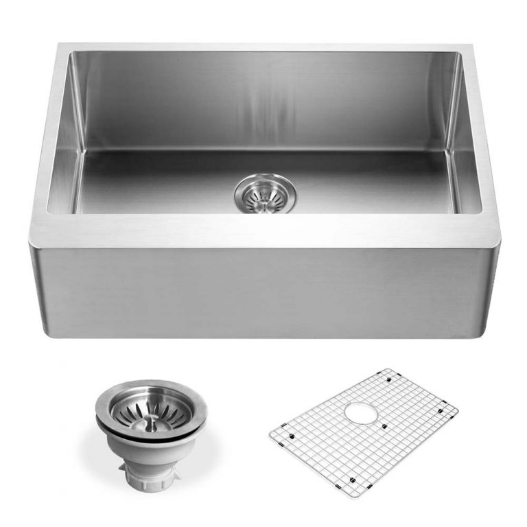 Houzer Epicure 30 inch Apron Front Farmhouse Single Bowl Kitchen Sink with Strainer & Grid