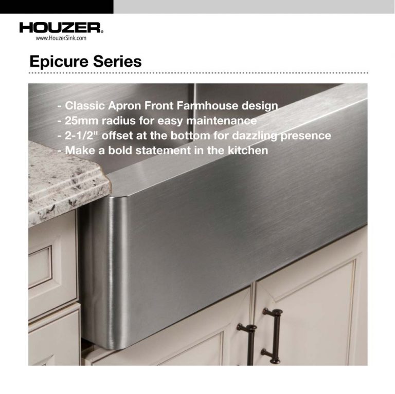 Houzer Epicure 30 inch Apron Front Farmhouse Single Bowl Kitchen Sink with Strainer & Grid