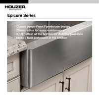 Thumbnail for Houzer Epicure 30 inch Apron Front Farmhouse Single Bowl Kitchen Sink with Strainer & Grid