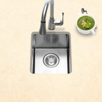 Thumbnail for Houzer Savoir Stainless Steel Undermount Bowl Bar/Prep Kitchen Sink with Strainer & Grid