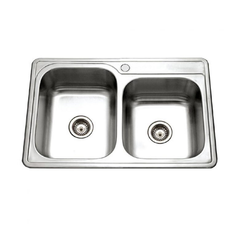 Houzer Glowtone 33" Stainless Steel Topmount 60/40 Double Bowl Kitchen Sink with Strainers & Grids