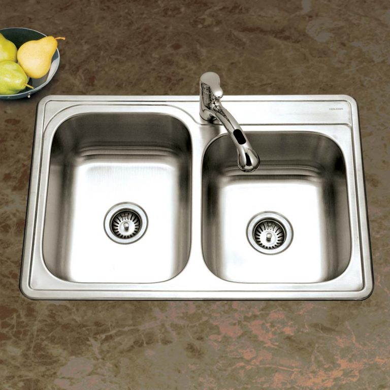 Houzer Glowtone 33" Stainless Steel Topmount 60/40 Double Bowl Kitchen Sink with Strainers & Grids