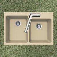 Thumbnail for Houzer Quartztone 33 inch Granite Composite Drop-in Topmount 60/40 Double Bowl Kitchen Sink