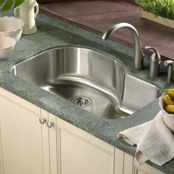 Houzer Medallion Designer 32 inch Stainless Steel Undermount Offset Single Bowl Kitchen Sink with Strainer