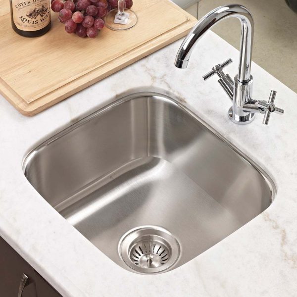 Houzer Club 17 inch Stainless Steel Square Undermount Single Bowl 8" Deep Bar Sink with Strainer
