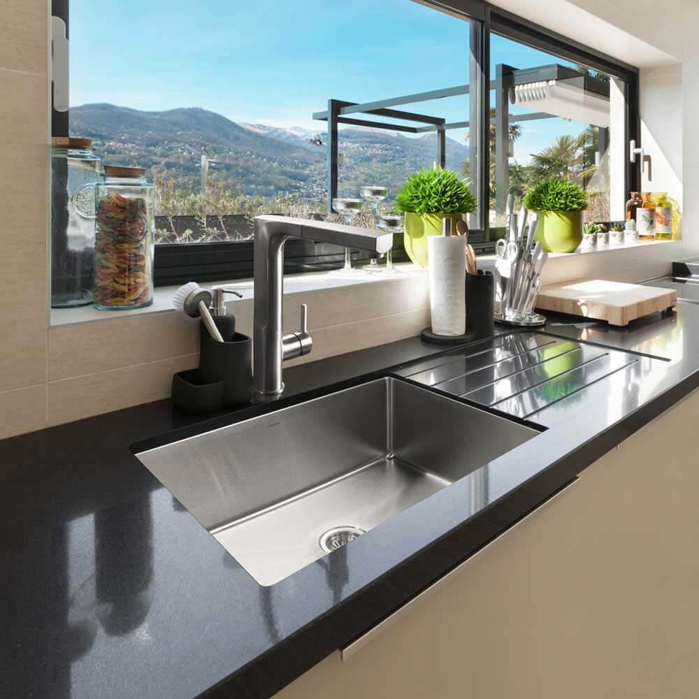 Houzer Nouvelle 31 inch Stainless Steel Undermount Single Bowl Kitchen Sink with Strainer & Grid