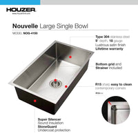 Thumbnail for Houzer Nouvelle 31 inch Stainless Steel Undermount Single Bowl Kitchen Sink, Nested 20-Pack