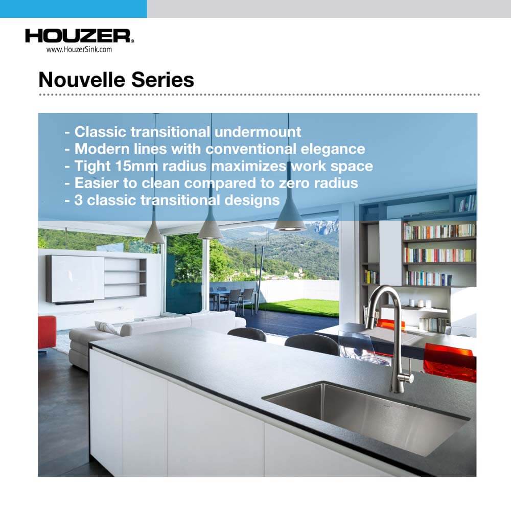 Houzer Nouvelle 31 inch Stainless Steel Undermount Single Bowl Kitchen Sink, Nested 20-Pack