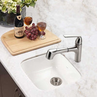 Thumbnail for Houzer Platus White Fireclay Square Undermount Single Bowl Bar Sink