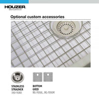 Thumbnail for Houzer Platus 32 inch White Fireclay Apron Front Farmhouse 50/50 Double Bowl Kitchen Sink with Low Divider with Basket Strainer and Basin Grids Included