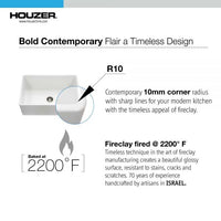 Thumbnail for Houzer Platus White Fireclay Apron Front Farmhouse Single Bowl Kitchen Sink