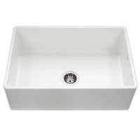 Thumbnail for Houzer Platus 33 inch White Fireclay Apron Front Farmhouse Kitchen Sink with Strainer & Grid