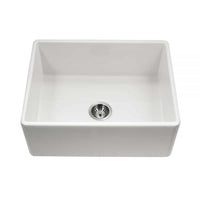 Thumbnail for Houzer Platus White Fireclay Apron Front Farmhouse Single Bowl Kitchen Sink with Basket Strainer and Basin Grid Included