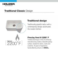 Thumbnail for Houzer Platus 24 inch White Fireclay Undermount Single Bowl Kitchen Sink with Strainer & Grid