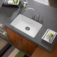 Thumbnail for Houzer Platus 24 inch White Fireclay Undermount Single Bowl Kitchen Sink with Strainer & Grid