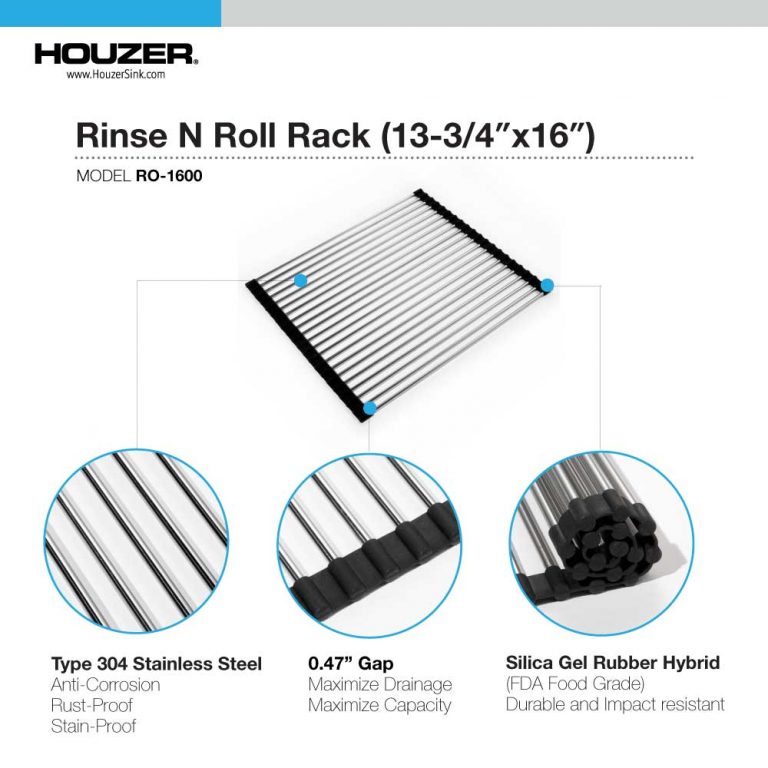 Houzer Stainless Steel Rolling Drying Tray – 13-3/4" x 16" – For All Novus Series Sinks
