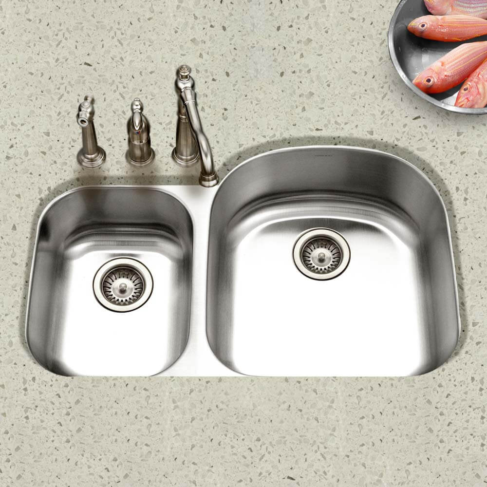 Houzer Eston Stainless Steel Undermount Double Small Bowl Offset Kitchen Sink, Nested 20-Pack
