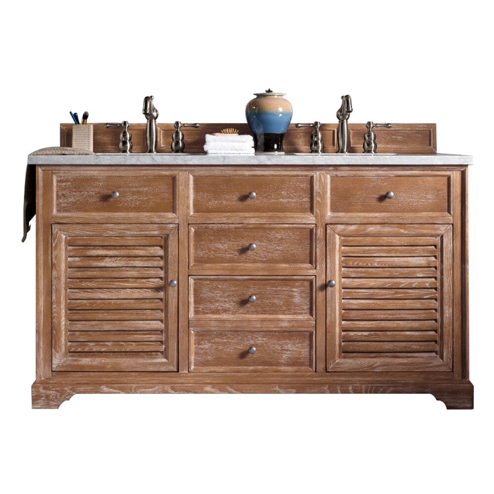 James Martin Savannah 60" Double Vanity Vanity James Martin Driftwood w/ 3 CM Arctic Fall Solid Surface Top 