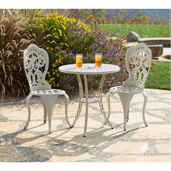 AFD Fiesta Outdoor Aluminum Ecru 3 Piece Bistro Set Patio AFD Whitewash 