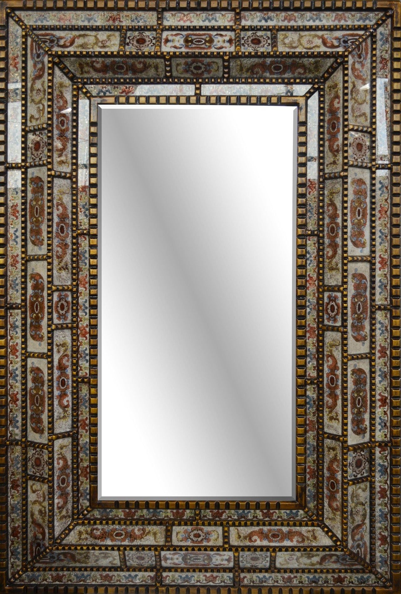 AFD Peruvian Painted Glass White Mirror Mirrors AFD Multi-Colored 