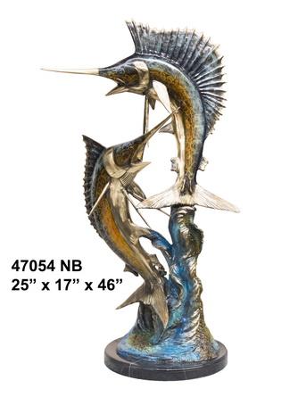 AFD TwoSwordfish with Coralon Marble Base in Special Patina Décor AFD Multi-Colored 