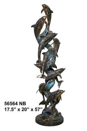 AFD 12 Dolphins on Marble Base in Special Patina Décor AFD Multi-Colored 