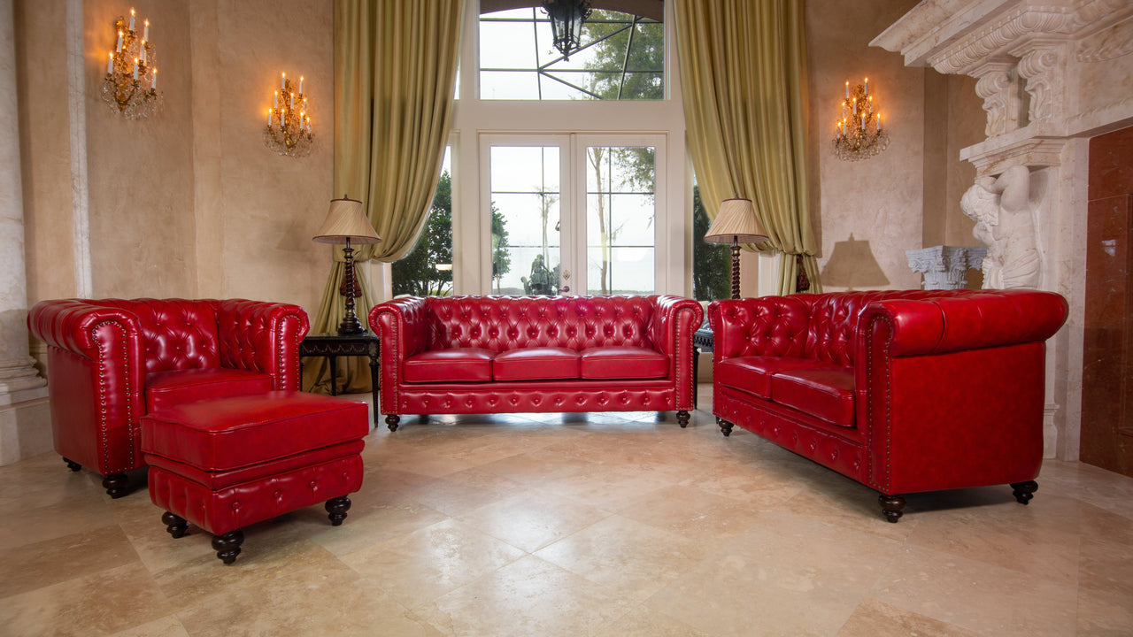 AFD Classic Chesterfield Sofa Set of 3 Sofa AFD Red 