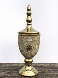 Thumbnail for AFD Insculpted Jeweled Urn W Lid Boxes AFD Gold, Ivory 