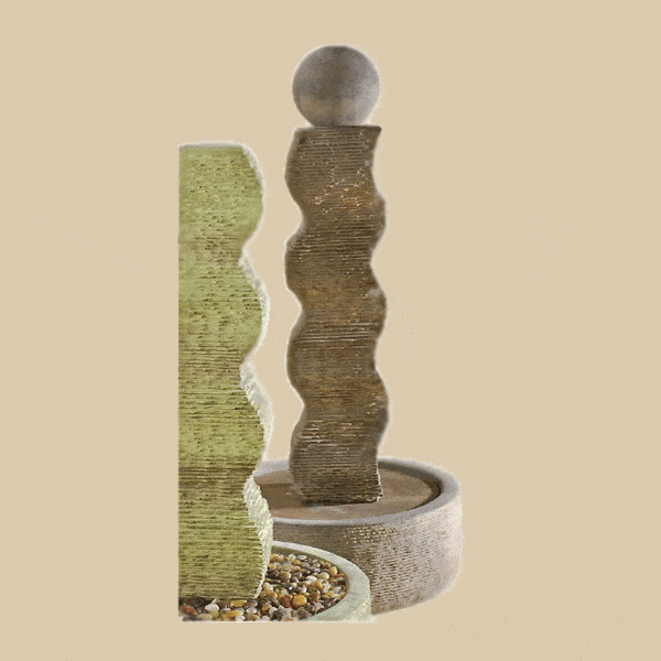 Rustic Wave Outdoor Cast Stone Garden Fountain With Ball Fountain Tuscan 