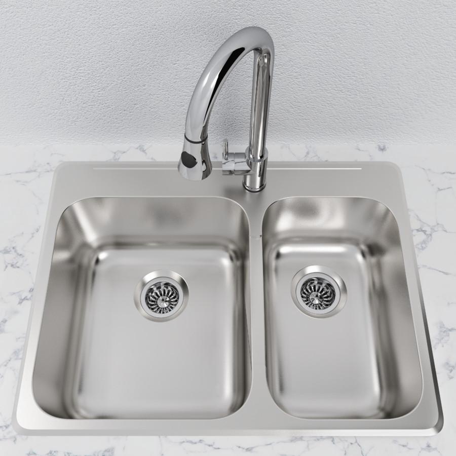 Cantrio Double Bowl 27-1/4" Stainless Steel Top Mount Kitchen sink Kitchen Steel Series Cantrio 