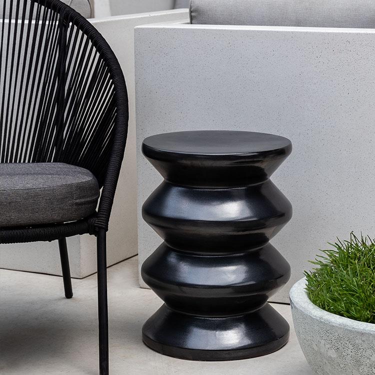 Campania International Glazed Pottery Zigzag Garden Table Tables Campania International Matte Black 