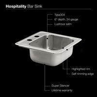 Thumbnail for Houzer Hospitality Series Topmount Stainless Steel 2-Holes Bar/Prep Sink Bar Sink - Topmount Houzer 