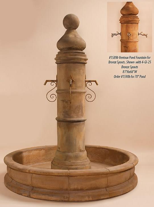Ventoux Pond Outdoor Cast Stone Garden Fountain (66" Round Pond) For Spouts Fountain Tuscan 
