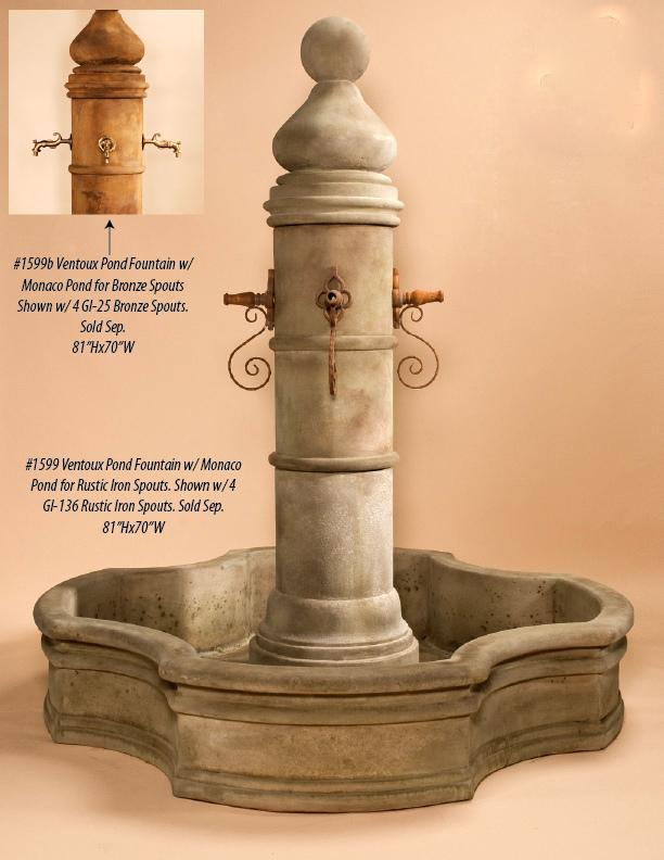 Ventoux Pond Outdoor Cast Stone Garden Fountain W/ 70" Monaco Pond Fountain Tuscan 