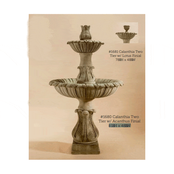 Calanthia Two Tier Cast Stone Outdoor Garden Fountain W/ Acanthus Finial Fountain Tuscan 