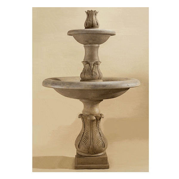 Folium Two Tier Outdoor Cast Stone Garden Fountain Tall Fountain Tuscan 