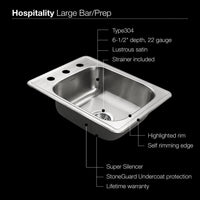 Thumbnail for Houzer Hospitality Series Topmount Stainless Steel 3-holes Bar/Prep Sink Bar Sink - Topmount Houzer 