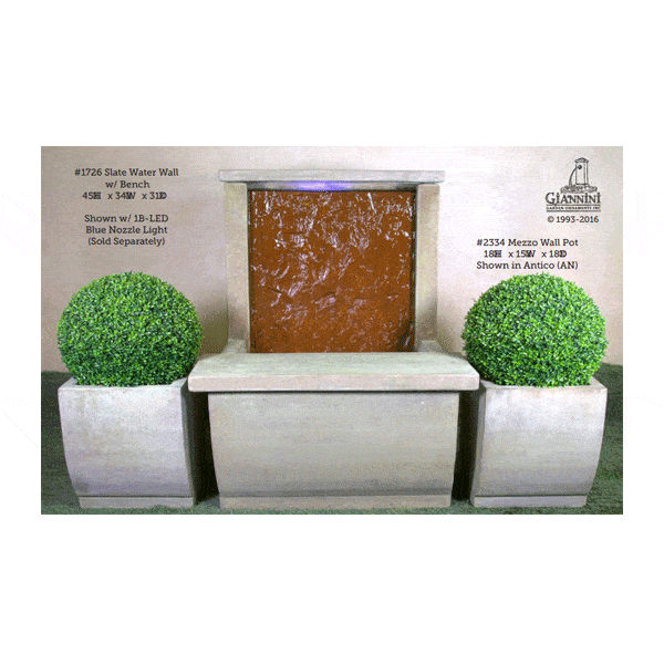 Slate Water Wall Outdoor Cast Stone Garden Fountain w/ Bench Fountain Tuscan 