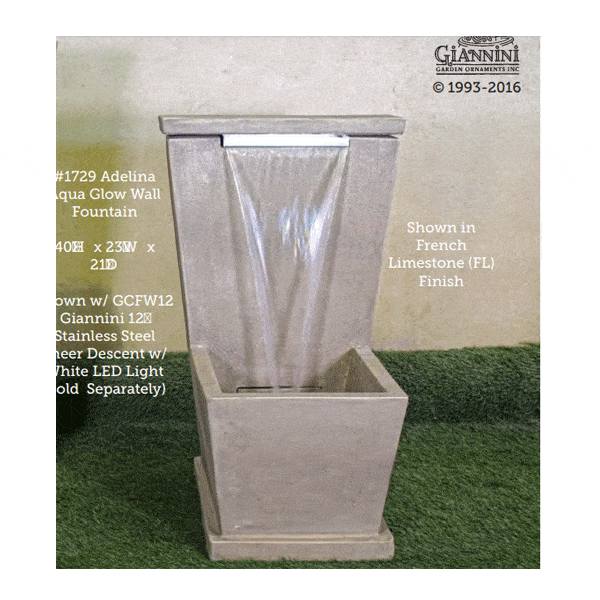 Adelina Aqua Glow Wall Outdoor Cast Stone Garden Fountain Fountain Tuscan 