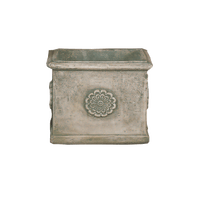 Thumbnail for Square Rosette Pot Cast Stone Outdoor Garden Planter Planter Tuscan Medium Natural (N) 