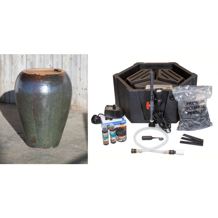 Tuscany FNT2368 Ceramic Triple Vase Complete Fountain Kit Vase Fountain Blue Thumb 