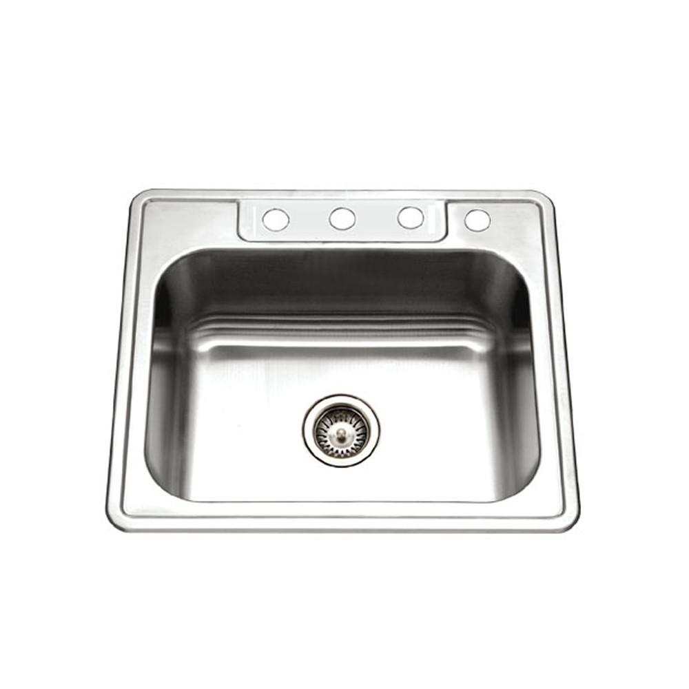 Houzer 2522-9BS4-1 Glowtone Series Topmount Stainless Steel 9-Inch Deep Kitchen Sink - Topmount Houzer 