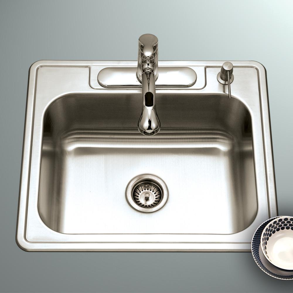 Houzer 2522-9BS4-1 Glowtone Series Topmount Stainless Steel 9-Inch Deep Kitchen Sink - Topmount Houzer 