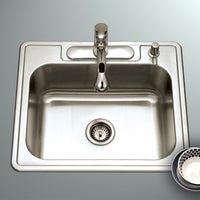 Thumbnail for Houzer 2522-9BS4-1 Glowtone Series Topmount Stainless Steel 9-Inch Deep Kitchen Sink - Topmount Houzer 