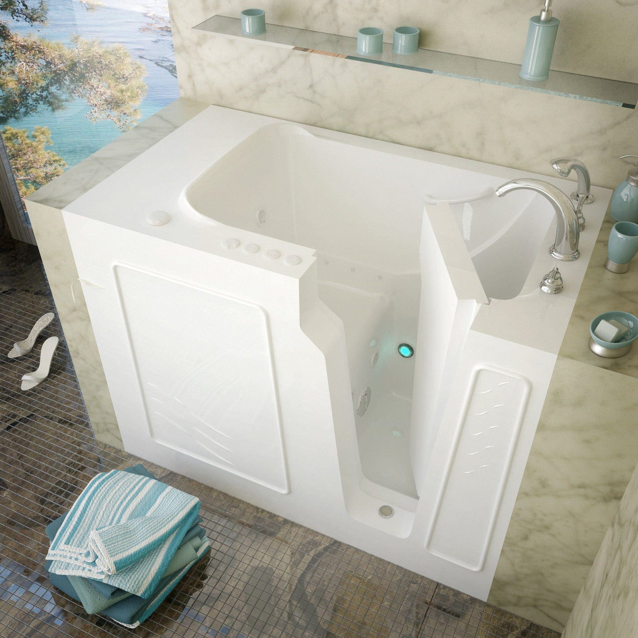 MediTub Walk-In 29 x 52 Right Drain White Whirlpool & Air Jetted Walk-In Bathtub Walk In Tubs MediTub 