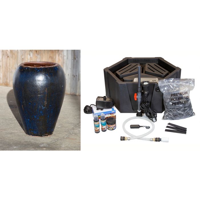 Tuscany FNT2362 Ceramic Triple Vase Complete Fountain Kit Vase Fountain Blue Thumb 